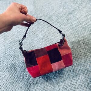 RARE Vintage COACH Patchwork Pink Brown Mini Y2K Suede Shoulder Bag Hampton Soho